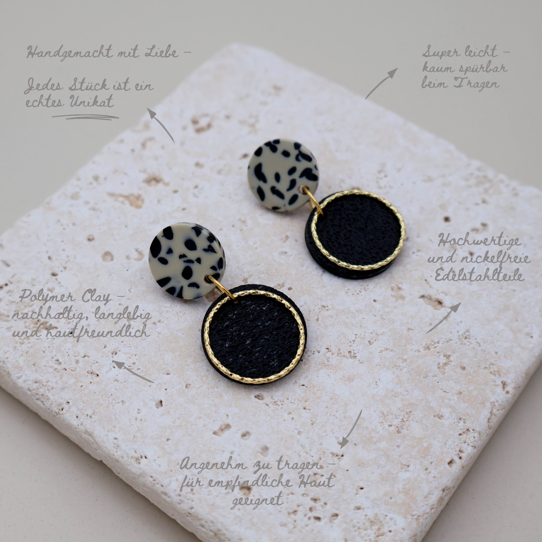 Ohrringe Terrazzo schwarz Goldring