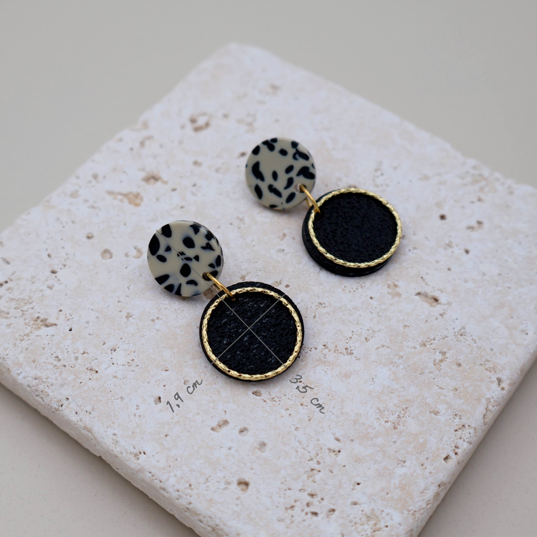 Ohrringe Terrazzo schwarz Goldring